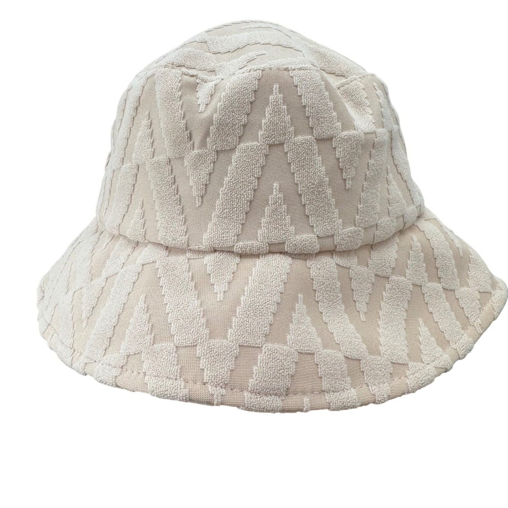 Anthropologie Women's Geometric Textured Beige Bucket Hat Casual Boho Fashion
